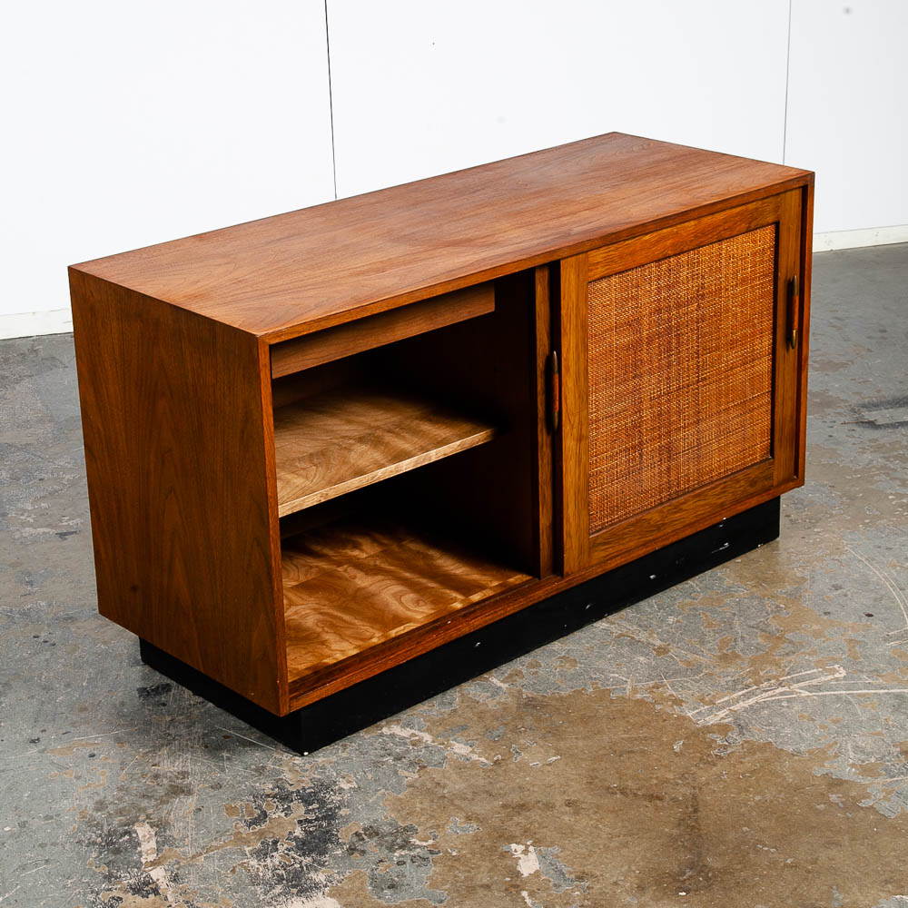 Mid Century Modern Credenza Media Cabinet Kalpe Walnut Sliding Door Compact Storage Mcm Vintage - Image 3