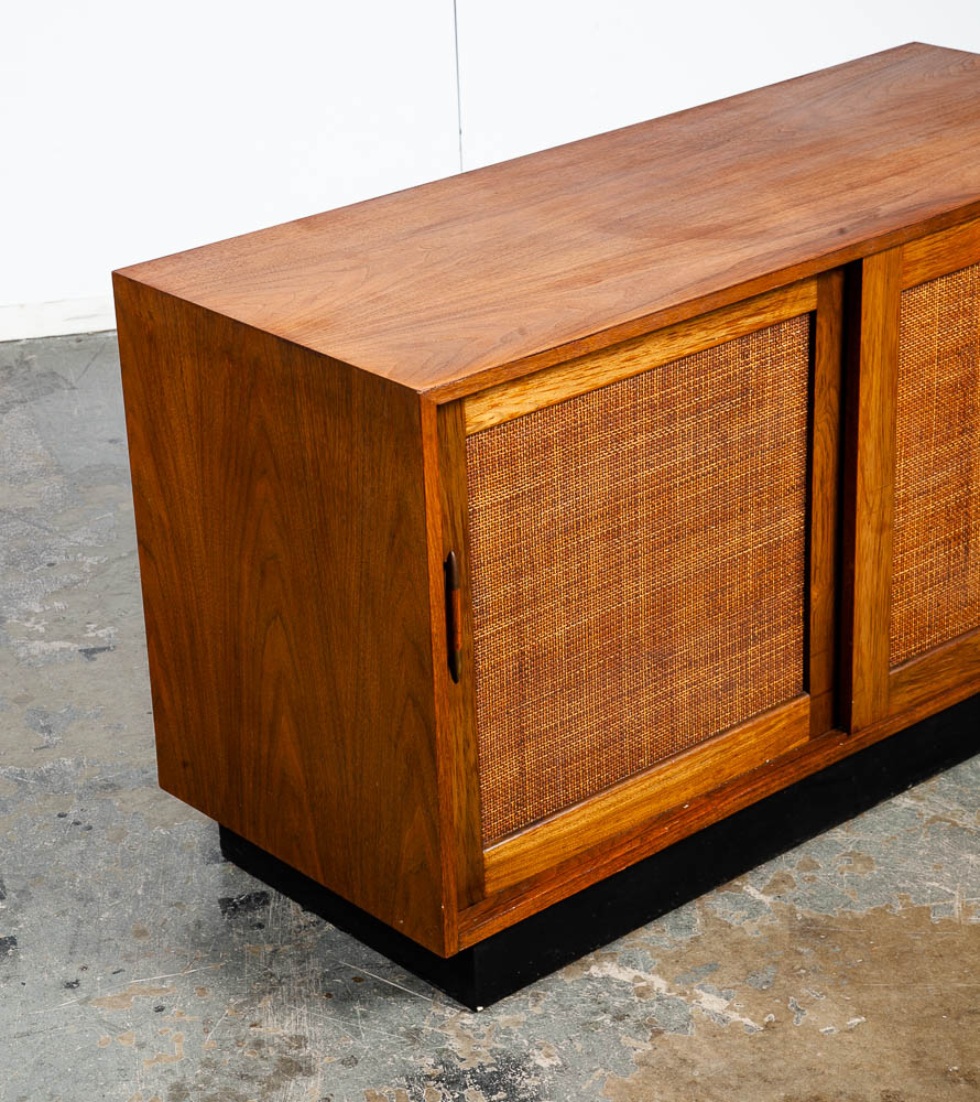 Mid Century Modern Credenza Media Cabinet Kalpe Walnut Sliding Door Compact Storage Mcm Vintage - Image 10