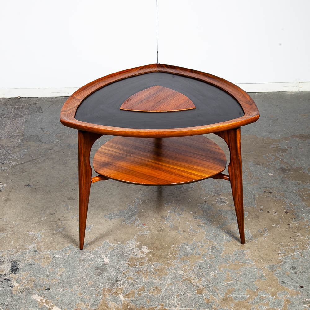 Mid Century Danish Modern Side Table Entry Console Guitar Pick Solid Walnut Mcm - Image 3