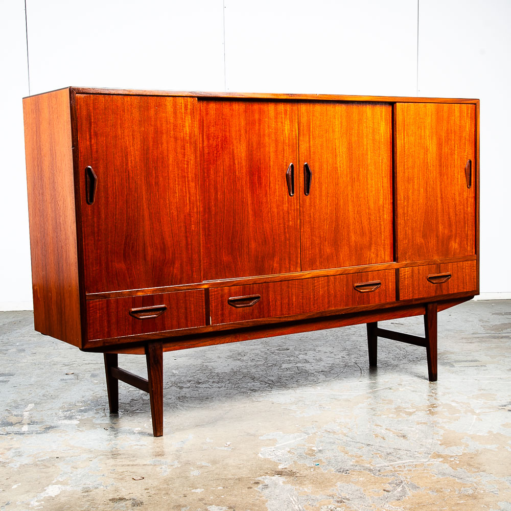 Mid Century Danish Modern Credenza Sideboard Teak Rosewood Bar Drawers Brass Mcm