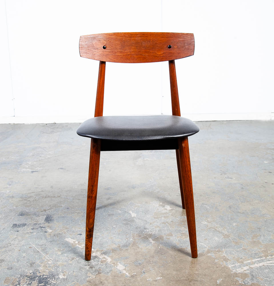 Mid Century Danish Modern Dining Chairs Black Leather Set 4 Teak Round Wood Mcm Vintage 1960s - Image 7