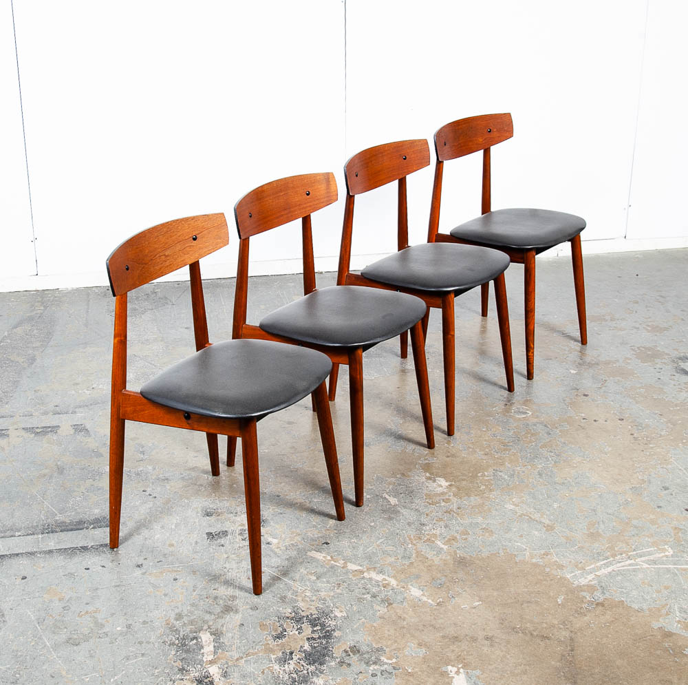 Mid Century Danish Modern Dining Chairs Black Leather Set 4 Teak Round Wood Mcm Vintage 1960s - Image 3