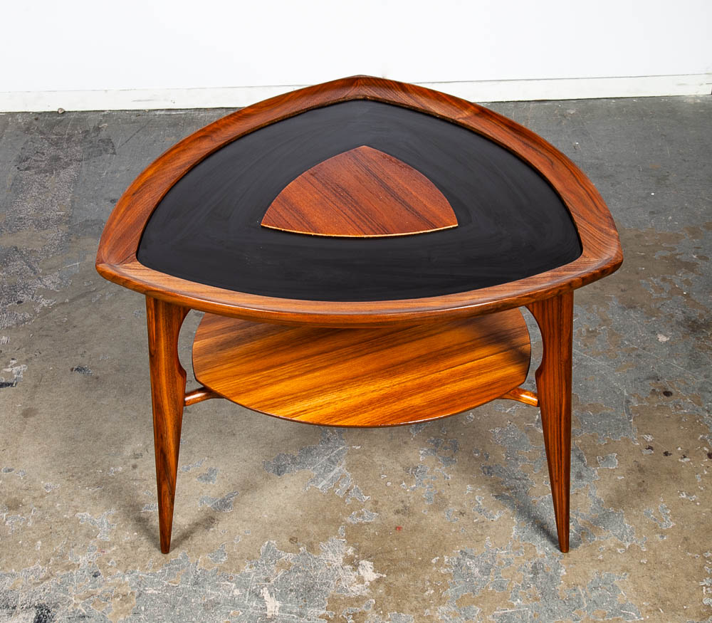 Mid Century Danish Modern Side Table Entry Console Guitar Pick Solid Walnut Mcm
