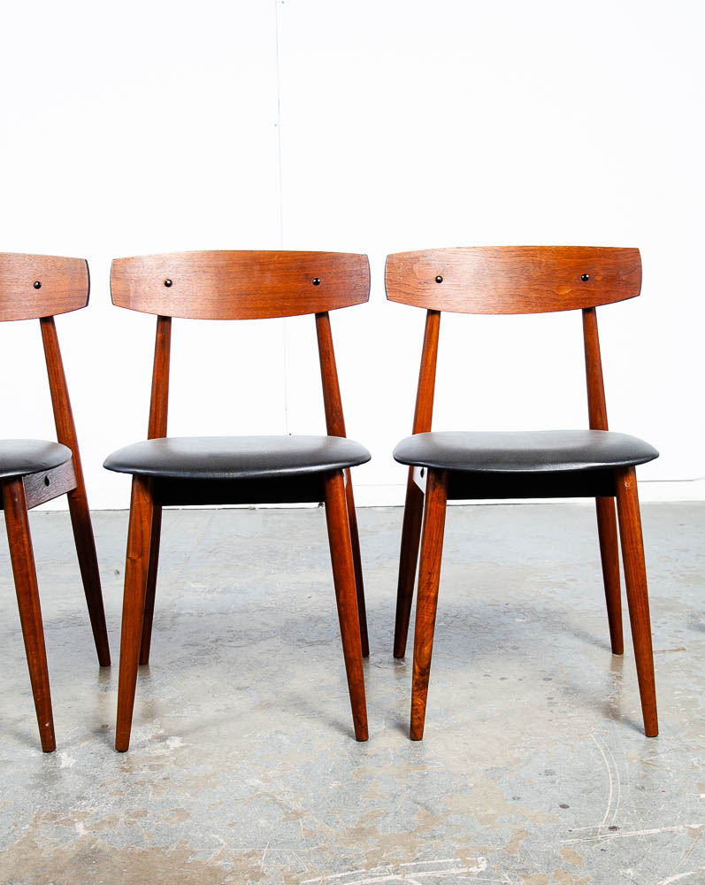 Mid Century Danish Modern Dining Chairs Black Leather Set 4 Teak Round Wood Mcm Vintage 1960s - Image 12