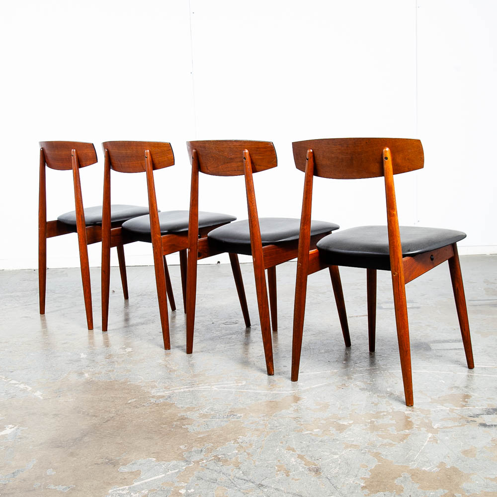 Mid Century Danish Modern Dining Chairs Black Leather Set 4 Teak Round Wood Mcm Vintage 1960s - Image 2