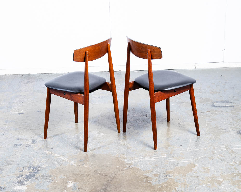 Mid Century Danish Modern Dining Chairs Black Leather Set 4 Teak Round Wood Mcm Vintage 1960s - Image 6