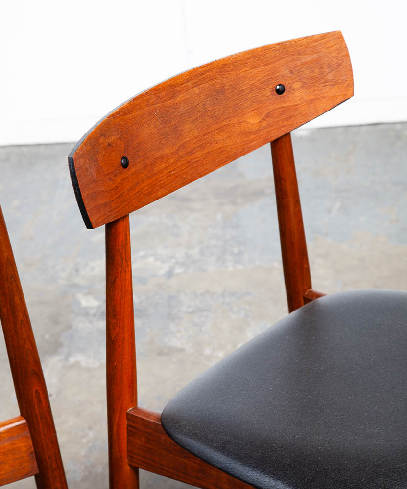 Mid Century Danish Modern Dining Chairs Black Leather Set 4 Teak Round Wood Mcm Vintage 1960s - Image 11