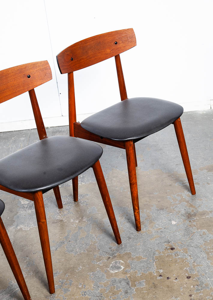 Mid Century Danish Modern Dining Chairs Black Leather Set 4 Teak Round Wood Mcm Vintage 1960s - Image 10