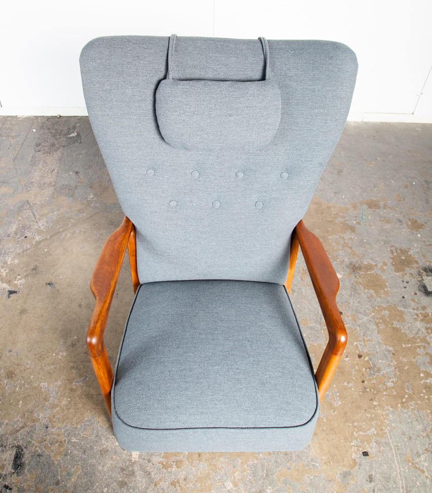 Mid Century Danish Modern Lounge Chair Fritz Hansen Soren Arm Wingback Recliner Grey Tuft Vintage - Image 6