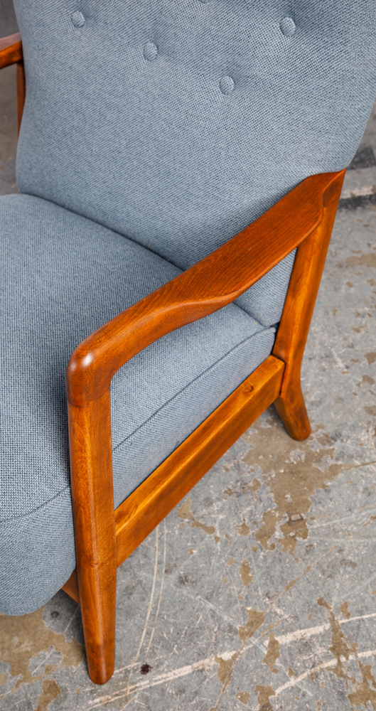 Mid Century Danish Modern Lounge Chair Fritz Hansen Soren Arm Wingback Recliner Grey Tuft Vintage - Image 8