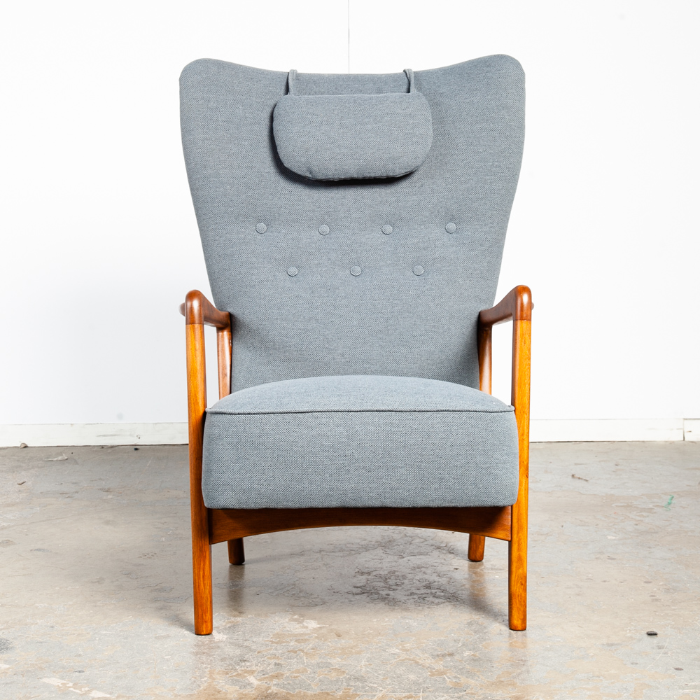 Mid Century Danish Modern Lounge Chair Fritz Hansen Soren Arm Wingback Recliner Grey Tuft Vintage - Image 2