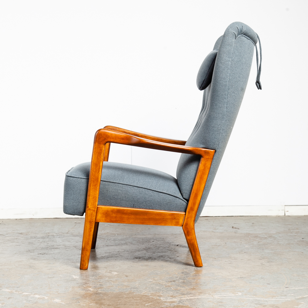 Mid Century Danish Modern Lounge Chair Fritz Hansen Soren Arm Wingback Recliner Grey Tuft Vintage - Image 3