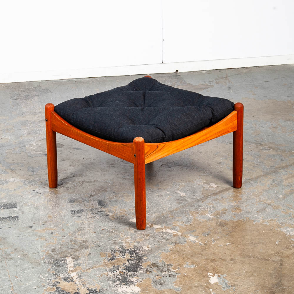 Mid Century Danish Modern Lounge Chair Teak Ottoman Black Recliner Arm Norway Fabric Vintage Restored - Image 12