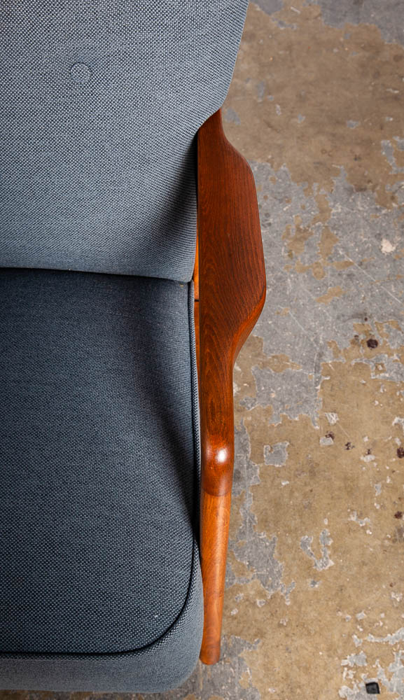 Mid Century Danish Modern Lounge Chair Fritz Hansen Soren Arm Wingback Recliner Grey Tuft Vintage - Image 9