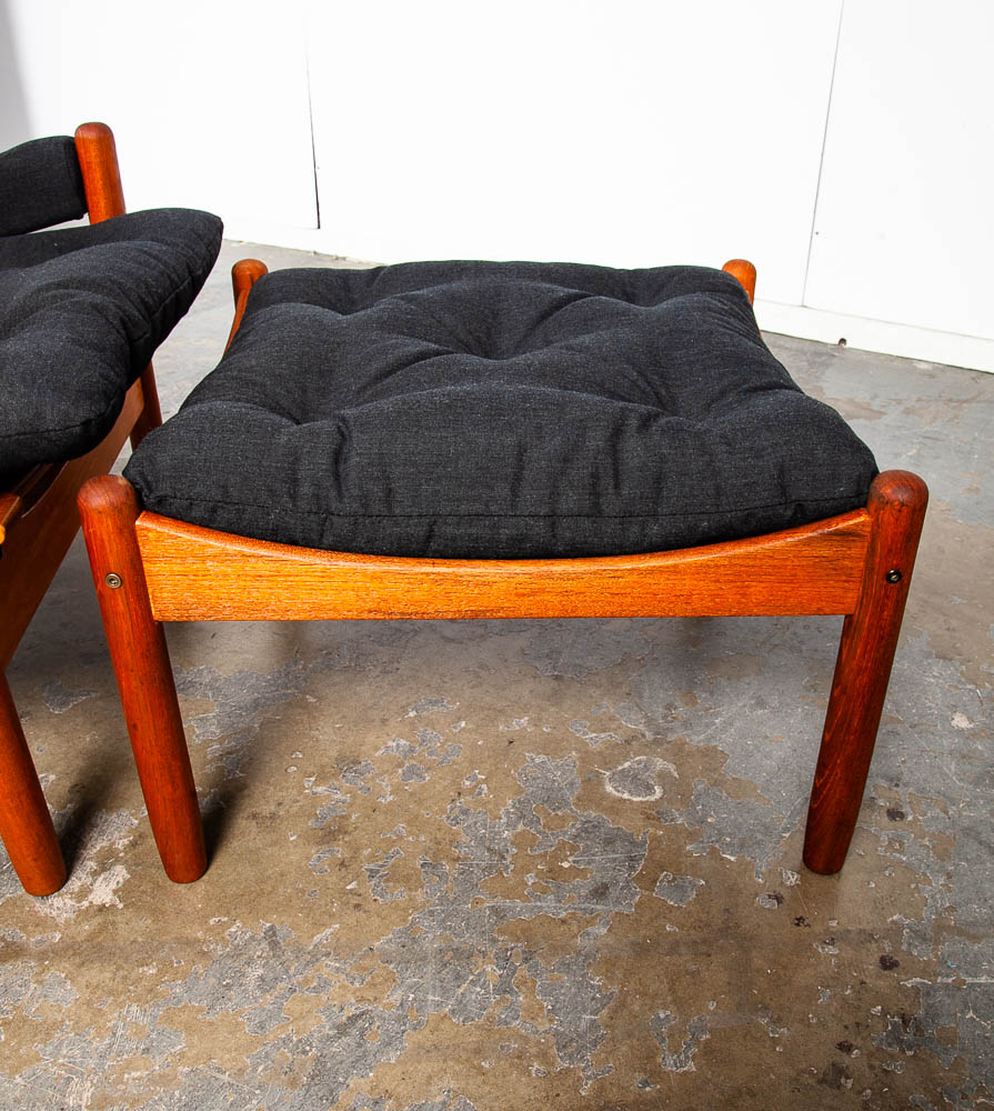 Mid Century Danish Modern Lounge Chair Teak Ottoman Black Recliner Arm Norway Fabric Vintage Restored - Image 10