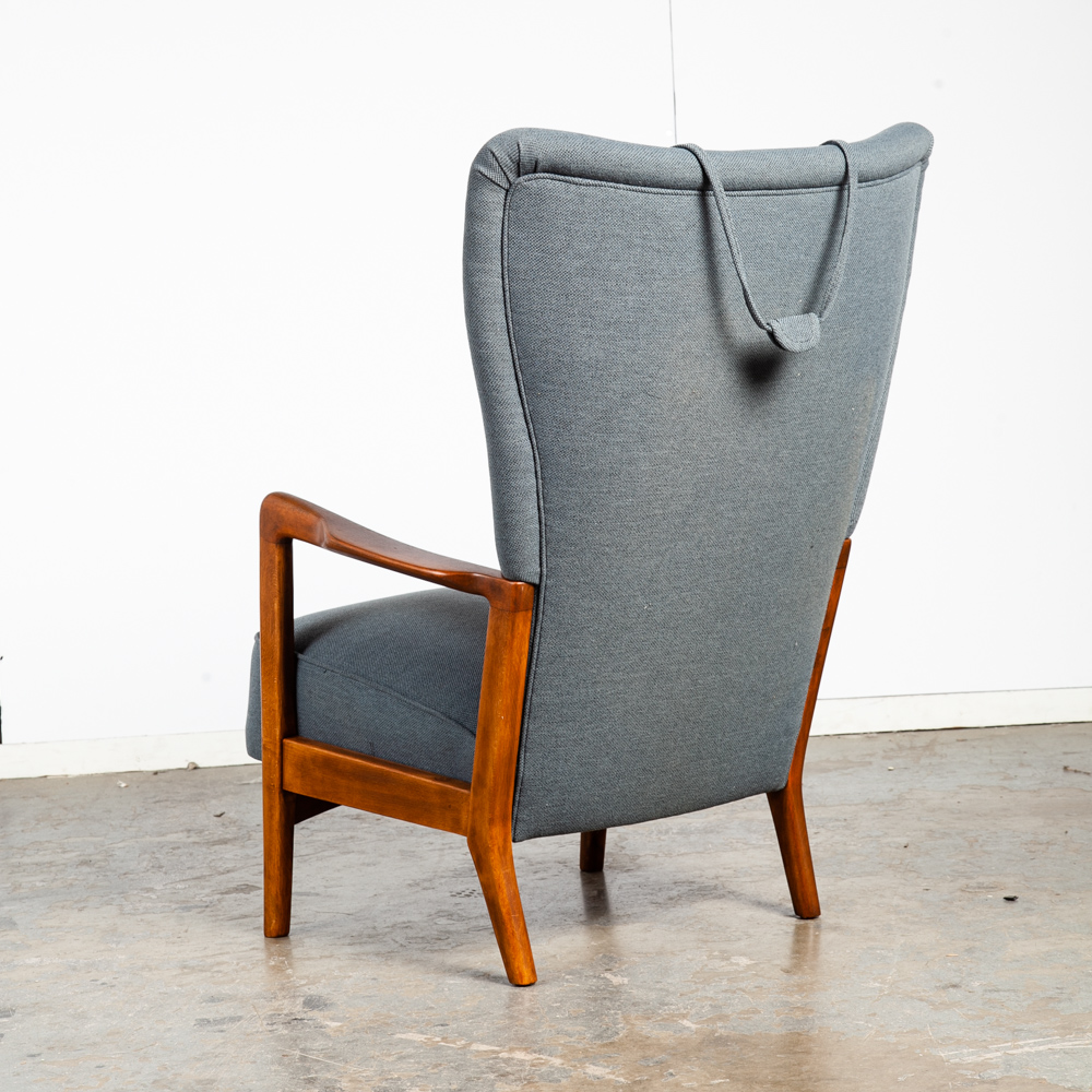 Mid Century Danish Modern Lounge Chair Fritz Hansen Soren Arm Wingback Recliner Grey Tuft Vintage - Image 4