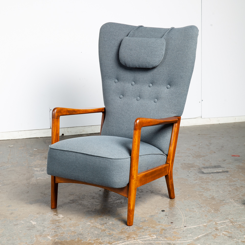 Mid Century Danish Modern Lounge Chair Fritz Hansen Soren Arm Wingback Recliner Grey Tuft Vintage