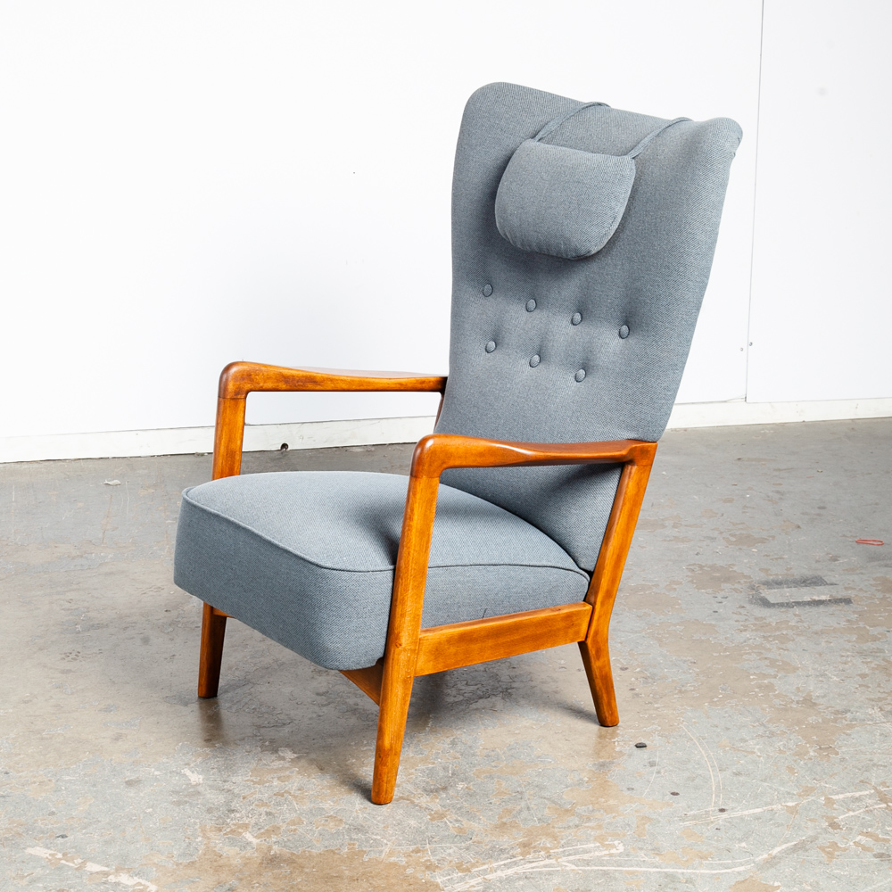 Mid Century Danish Modern Lounge Chair Fritz Hansen Soren Arm Wingback Recliner Grey Tuft Vintage - Image 5