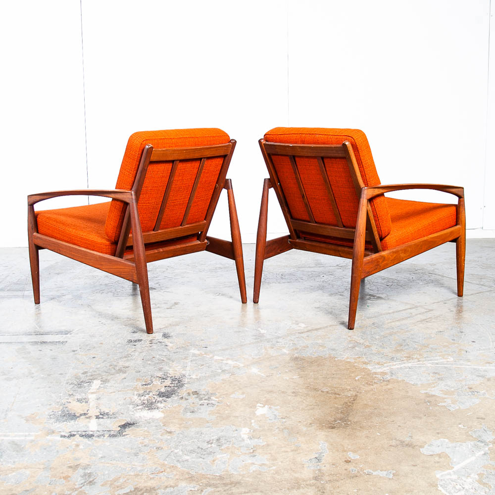 Mid Century Danish Modern Lounge Chairs Set of 2 Kai Kristiansen Magnus Olesen Paper Knife Teak Brown Vintage - Image 3