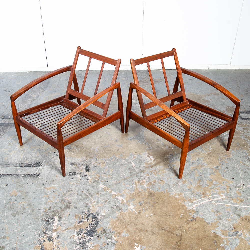 Mid Century Danish Modern Lounge Chairs Set of 2 Kai Kristiansen Magnus Olesen Paper Knife Teak Brown Vintage - Image 8