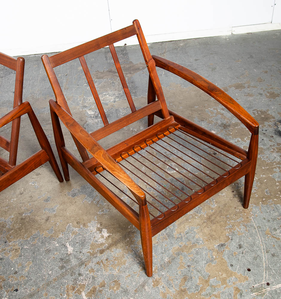 Mid Century Danish Modern Lounge Chairs Set of 2 Kai Kristiansen Magnus Olesen Paper Knife Teak Brown Vintage - Image 12