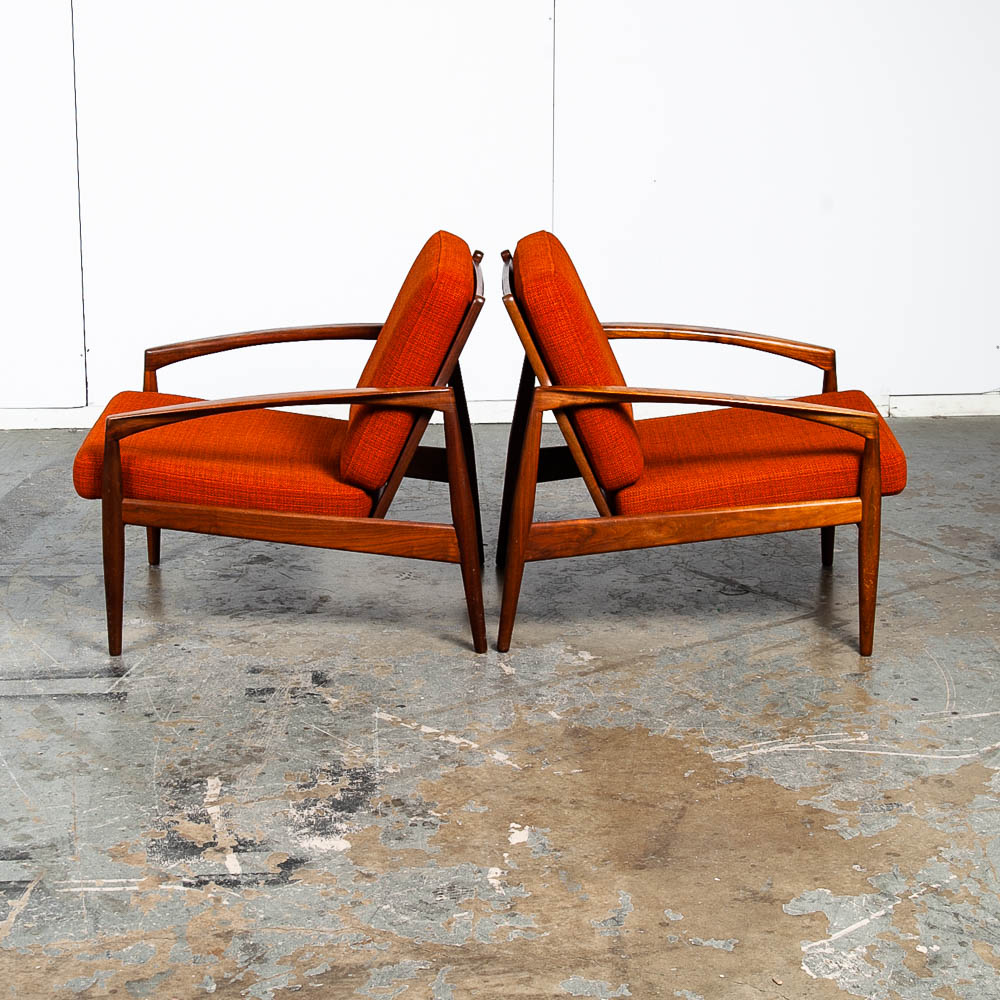 Mid Century Danish Modern Lounge Chairs Set of 2 Kai Kristiansen Magnus Olesen Paper Knife Teak Brown Vintage - Image 2