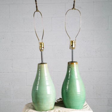 Mid Century Modern Lamp Set Table Light lighting Ceramic Aqua Mint Vintage Works