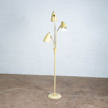 Mid Century Modern Floor Lamp Tan Bullet 3 Light Adjustable Brass Vintage Mcm