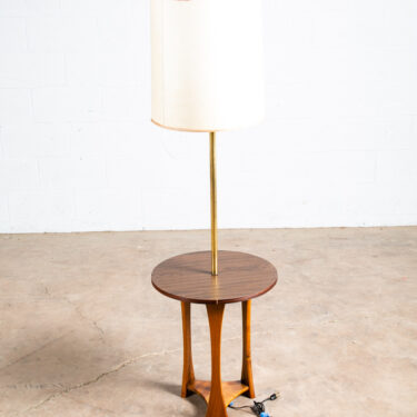 Mid Century Modern Floor Lamp Side Table Modeline Solid Walnut Round Lighting
