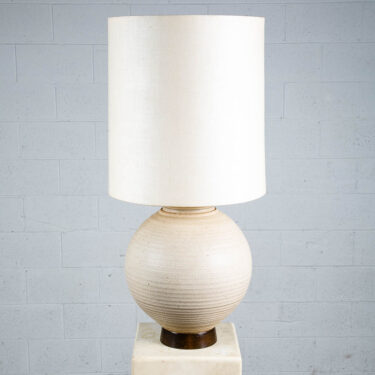 Mid Century Modern Table Lamp Bob Kinzie Ceramic Pottery White Round Ribbed Mcm