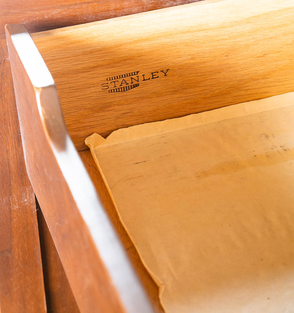 Mid Century Modern Dresser Highboy 4 Drawer Stanley Walnut Broyhill High Danish - Image 5