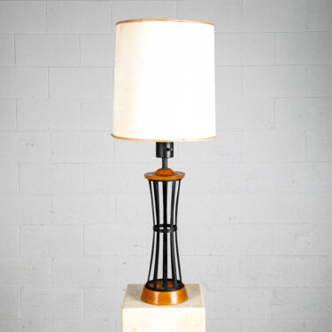 Mid Century Modern Table Lamp Iron Solid Metal Oak Wood Light Shade 50s Vintage