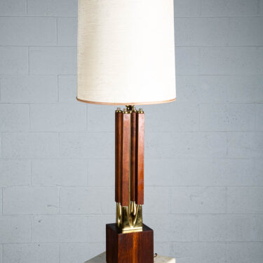 Mid Century Modern Table Lamp Sculptural Solid Walnut Wood Laurel Brass Large