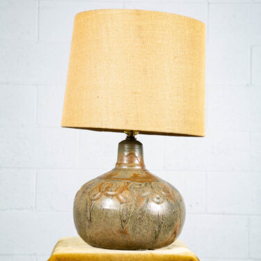 Mid Century Modern Table Lamp Brown Grey Light Vintage Drip Ceramic Mcm Round
