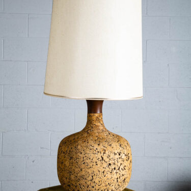 Mid Century Modern Table Lamp Solid Walnut Wood Cork 70s Round Light Lighting 1