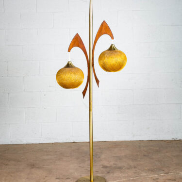 Mid Century Modern Floor Lamp Walnut Brass Lighting 2 Light Shade Mcm Vintage NM