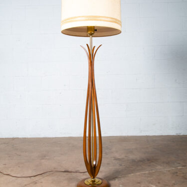 Mid Century Modern Floor Lamp Solid Sculpted Walnut Brass Round Lighting Wood VG