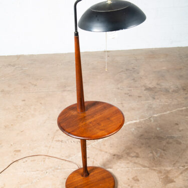 Mid Century Modern Floor Lamp Side Table Walnut Wood Metal Pull Switch Laurel