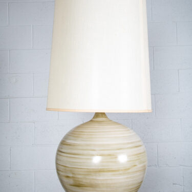 Mid Century Modern Table Lamp Ceramic Large Pottery White Tan Round Mcm Studio M
