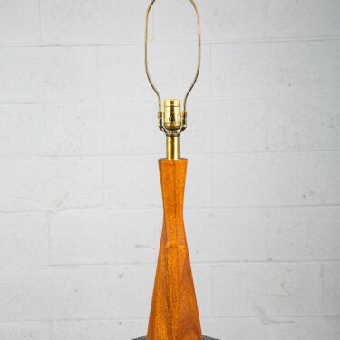 Mid Century Modern Table Lamp Solid Teak Wood Round Turned Tapered Tested Mcm