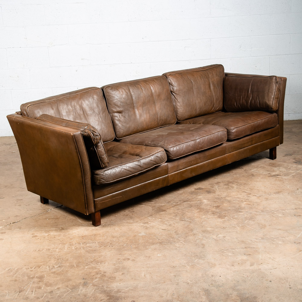 Mid Century Danish Modern Sofa Couch Dark Brown Leather Stouby 3 Seat Denmark VG - Image 7