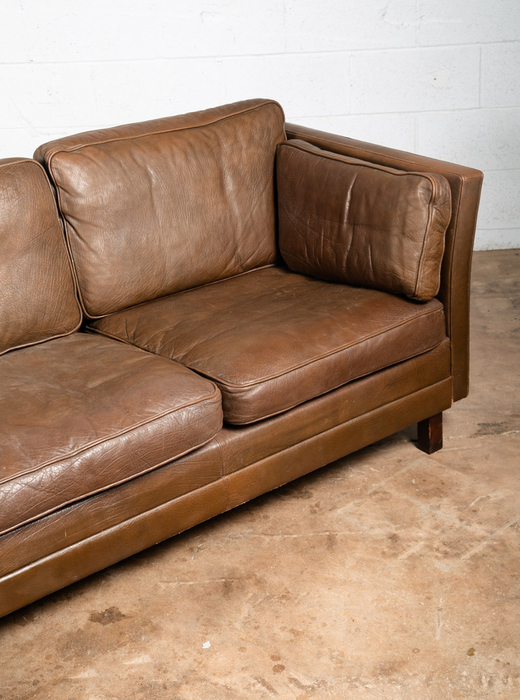 Mid Century Danish Modern Sofa Couch Dark Brown Leather Stouby 3 Seat Denmark VG - Image 9