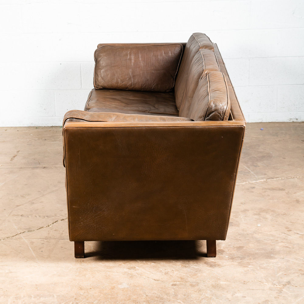 Mid Century Danish Modern Sofa Couch Dark Brown Leather Stouby 3 Seat Denmark VG - Image 4