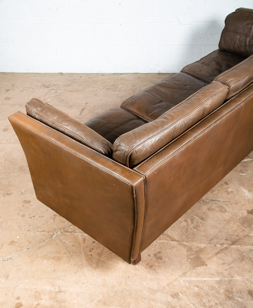 Mid Century Danish Modern Sofa Couch Dark Brown Leather Stouby 3 Seat Denmark VG - Image 11