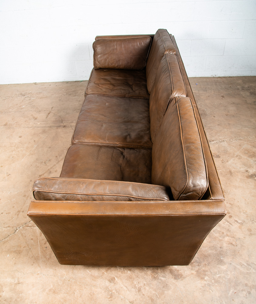 Mid Century Danish Modern Sofa Couch Dark Brown Leather Stouby 3 Seat Denmark VG - Image 5