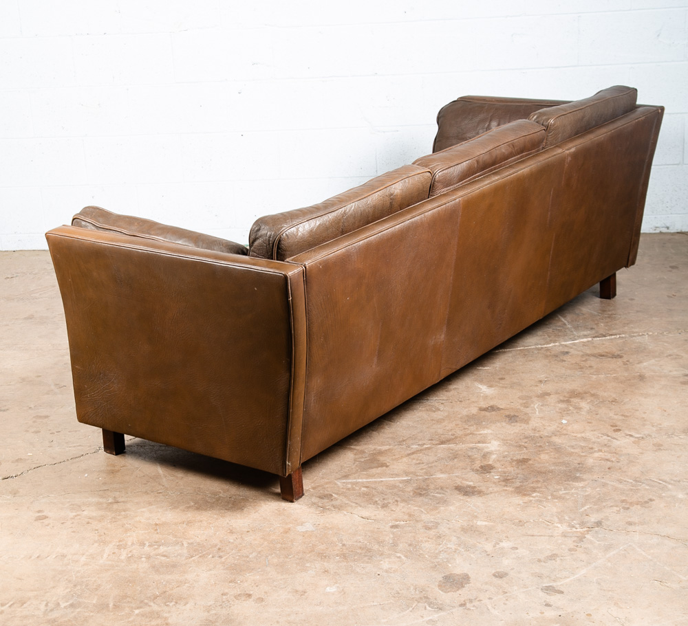 Mid Century Danish Modern Sofa Couch Dark Brown Leather Stouby 3 Seat Denmark VG - Image 3