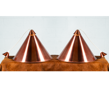 Mid Century Danish Modern Pendant Lamps Set Light Copper Two Hanging Denmark Mcm