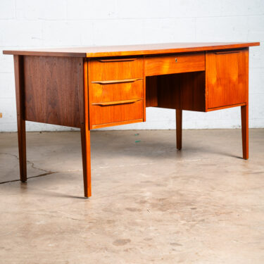 Mid Century Danish Modern Desk Executive Teak Floating 5 Drawer Bookshelf Lock