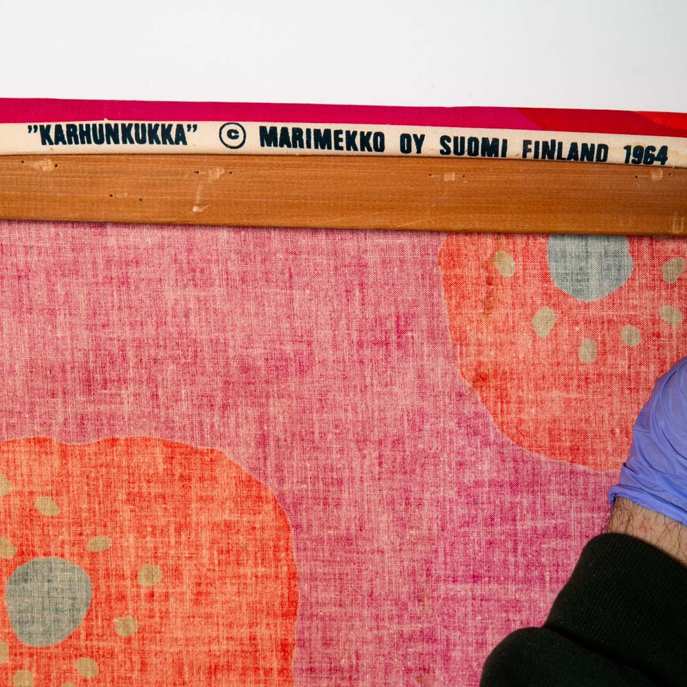 Mid Century Modern Tapestry Wall Hanging Marimekko 1964 Abstract Karhunkukka 50" - Image 4
