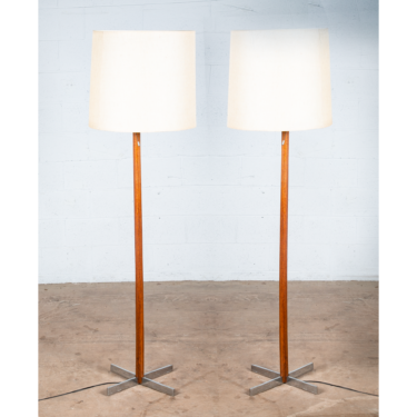 Mid Century Modern Floor Lamp Set Chrome 4 Light Lightolier X Base Tall Rosewood